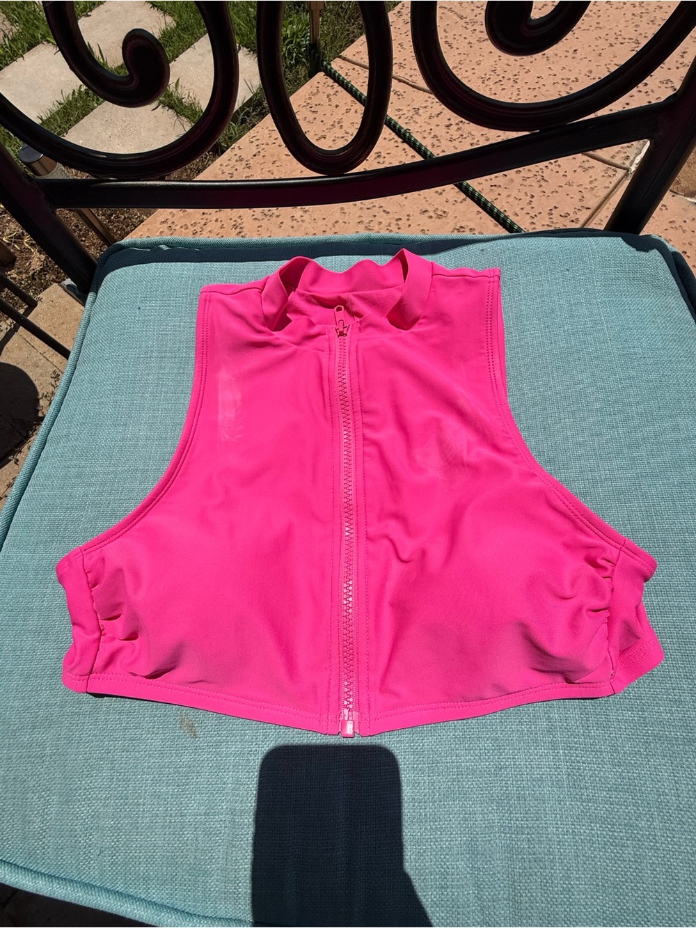 Hot Pink Zip Front Crop Swim Top
